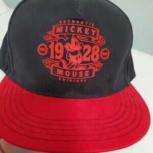 Disney Parks Hat Cap Mickey Mouse 1928 Red Black Flat Bill Adjustable Snap Back